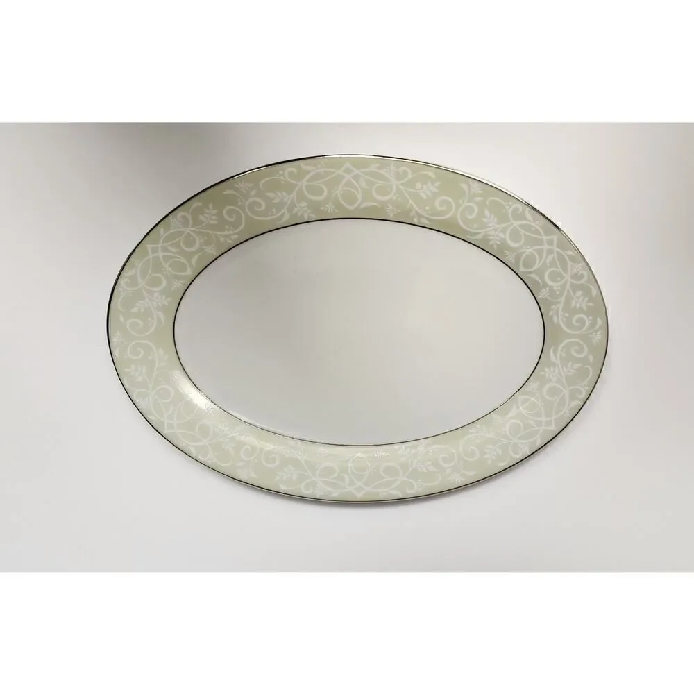 JCPenney Chris Madden Chambour Green White Silver Cup & Saucer/ Platter